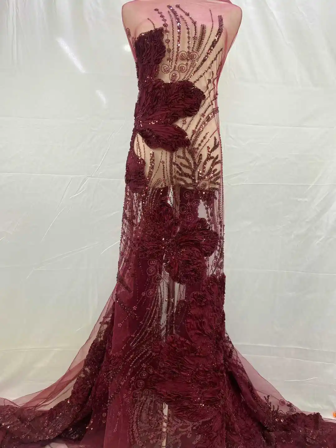 

Африканская кружевная ткань с бусинами 2025 Высококачественное кружево Нигерийское 3D кружево с блестками Кружевная ткань Французская кружевная ткань для шитья вечерних платьев