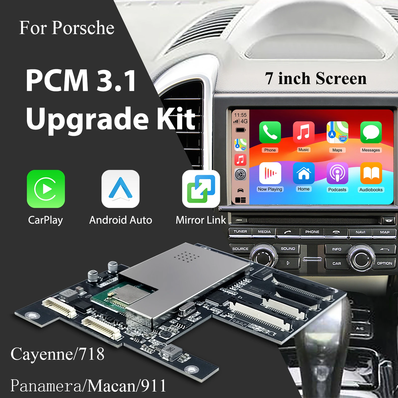 Kabelloses CarPlay Android Auto Nachrüst-Decoder-Box-Kit für Porsche 911 718 Panamera Macan Cayenne 2010-2016 PCM3.1 System