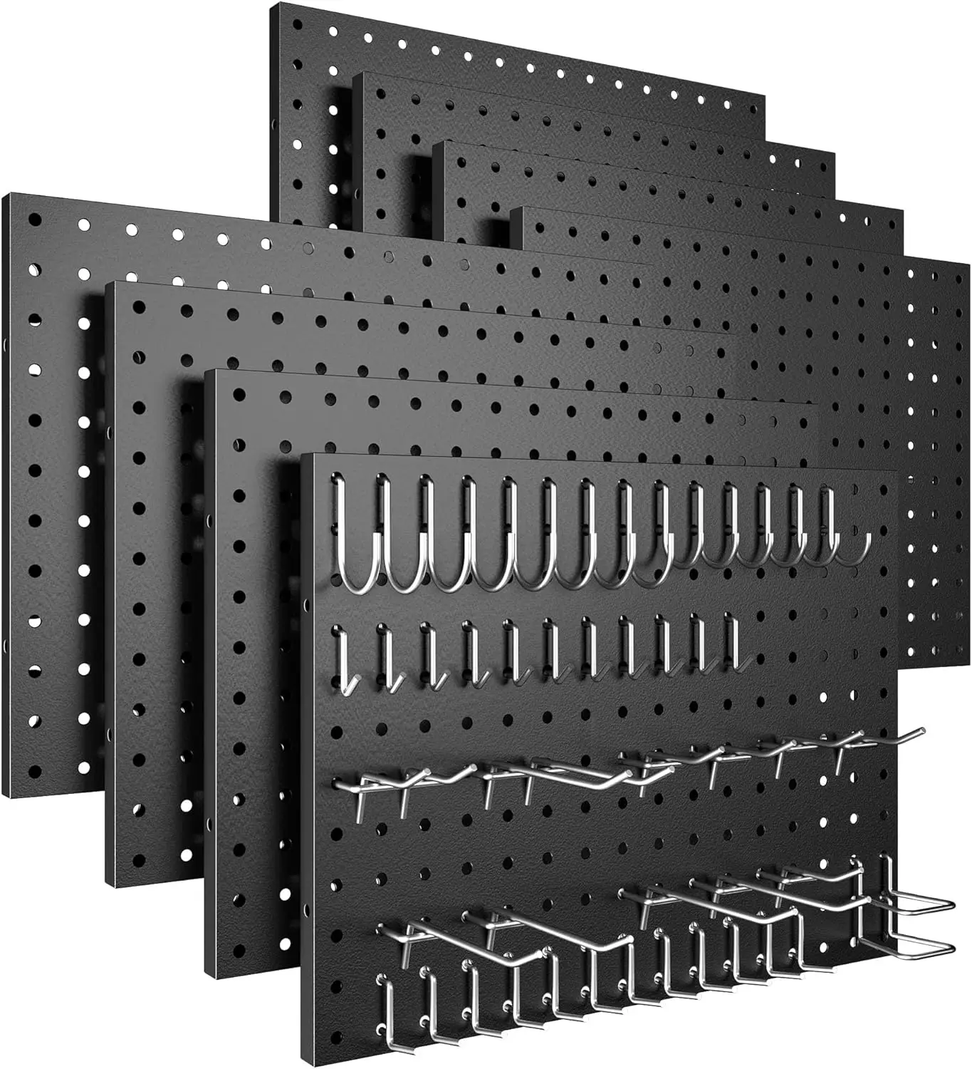 

8-Pack Black Metal Pegboard Panels with 50 Hooks, Heavy Duty Wall Organizer for Home, Garage, Office & Craft Room