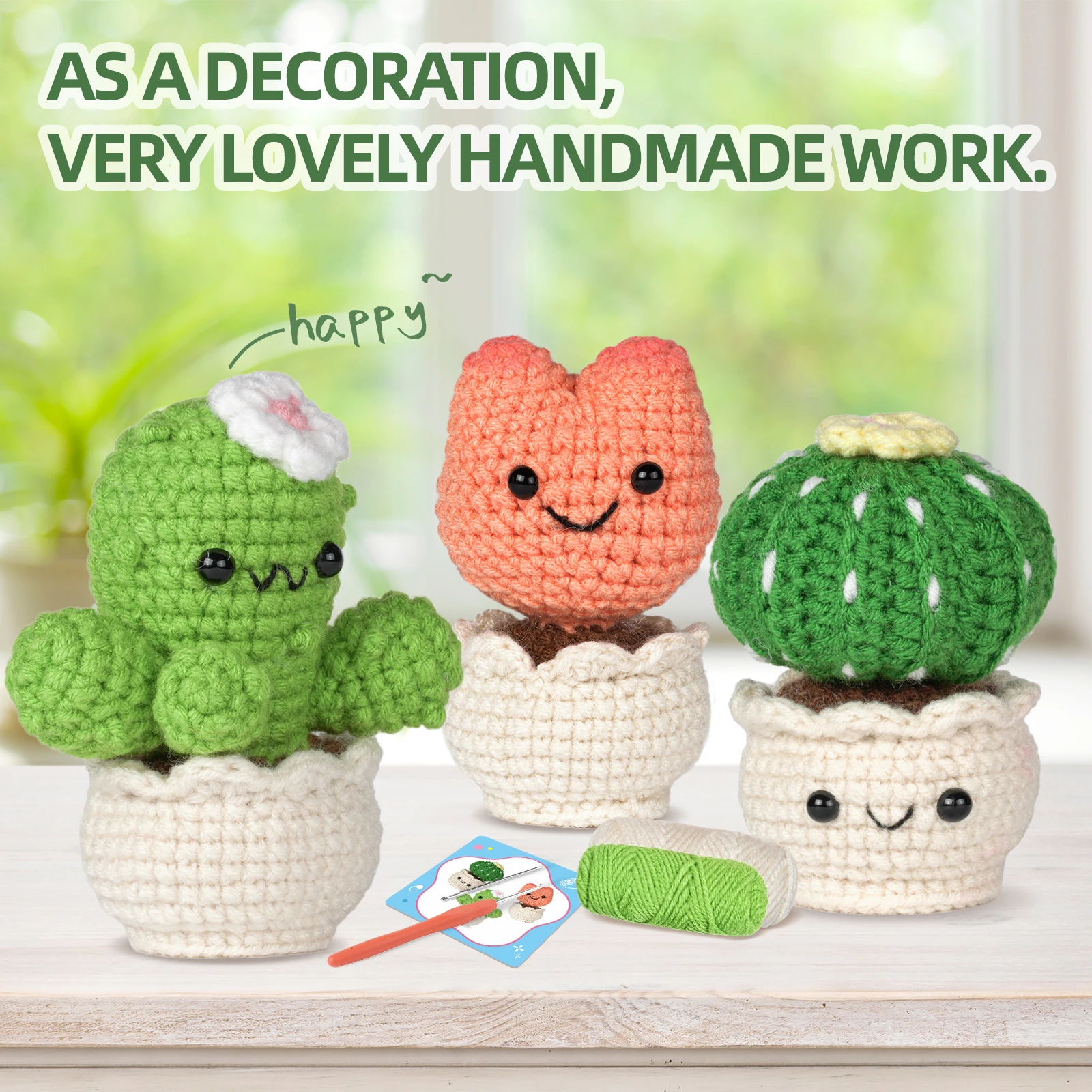 Wholesale Cute Succulent Mini Potted Plant Crochet DIY Craft Kit Handmade Desktop Ornament Hanging Decor Gift