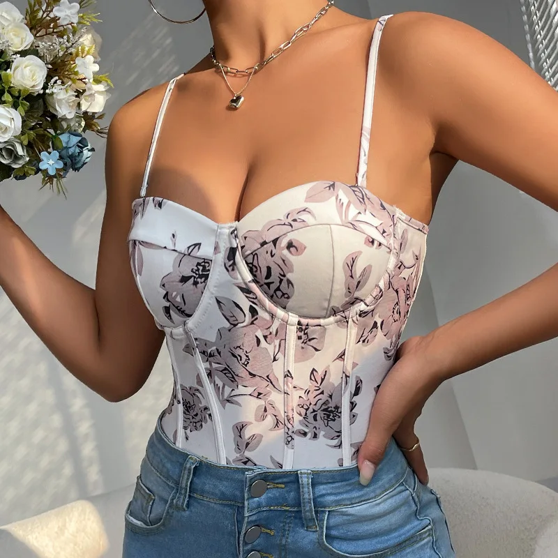 CHILLGIO Gedruckt Catsuit Frauen Bodycon Gestaltung Einstellbare Strappy Bodys Sexy Overalls Elegante Retro Streetwear Strampler Tops – Detail 3