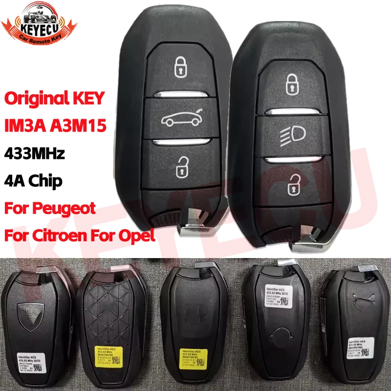 

Умный автомобильный ключ-пульт KEYECU OEM IM3A 433 МГц с чипом A3M15 4A для Peugeot 5008, 508, 307, 308, 3008, Opel, Citroen C3, C4