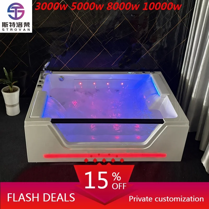 

ZXHK New LED Light White Acrylic Portable Hydromassage Whirlpool Tub with Drainer Air Massage for 2 Persons Hotel Bathroom Suite