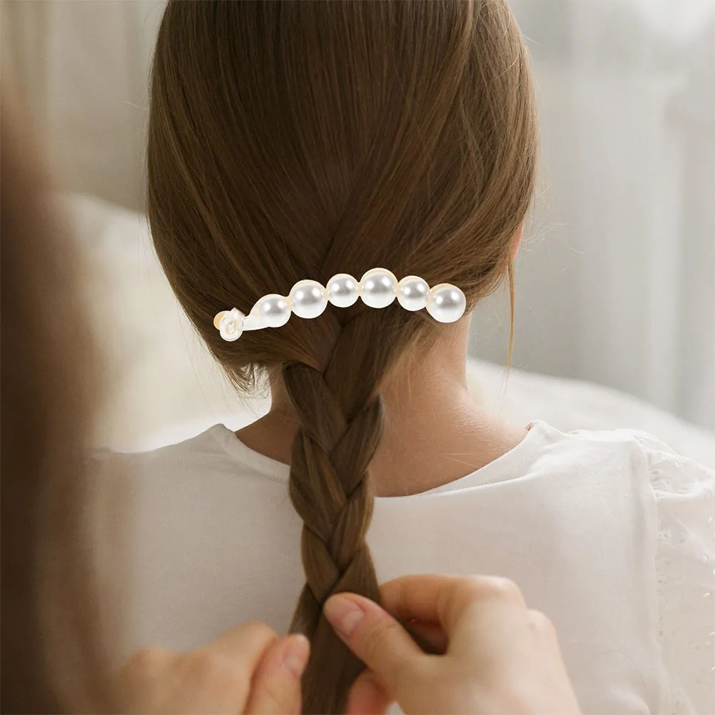 

2 Pcs Pearl Banana Clip Hair Accessories for Women Back of Head Claw Clips Plastic Fine Thick