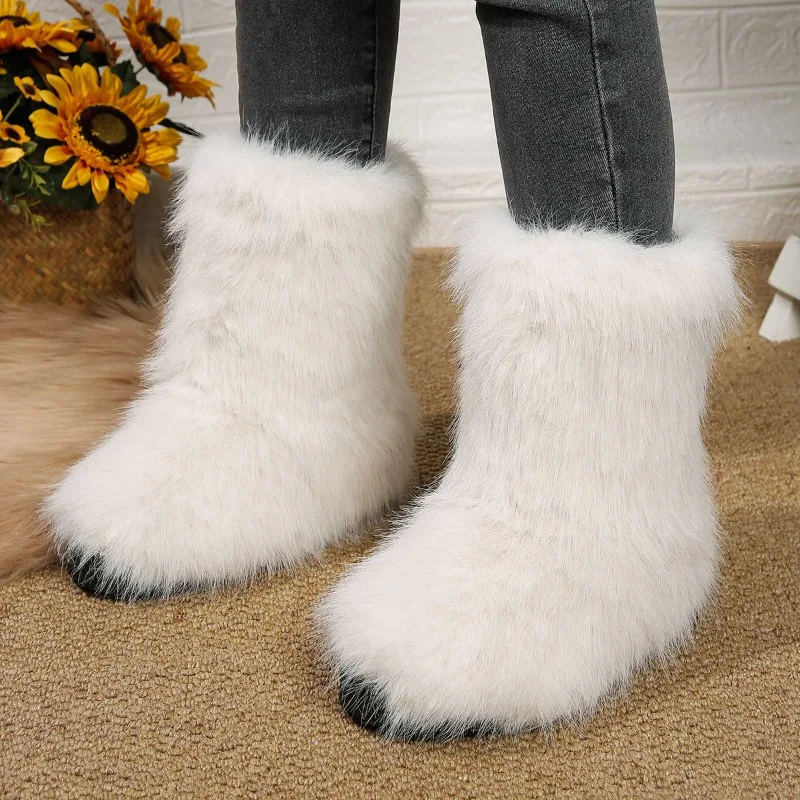 Women's Winter Fluffy Faux  Boots Woman Plush Warm Snow Boots Luxury Footwear ' Furry Bottes Fashion Winter Shoe