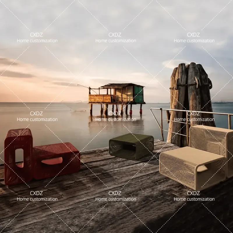 Outdoor Rattan Sofa Set Aluminum Frame Garden Courtyard Hotel Villa Terrace Furniture with Coffee Table Patio Seating