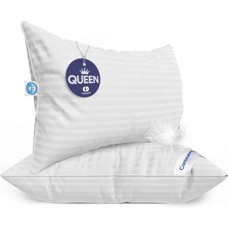 Luxury Down Pillows Queen Size Set of 2 - Family Made in New York - Cool Breathable Bed Pillows for Sleeping, Back