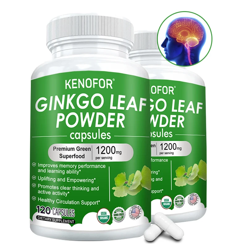 Ginkgo Biloba Capsules Natural Brain Support, Memory Focus & Mental Clarity, Eye Vision & Circulation Wellness, Non-GMO Vegan