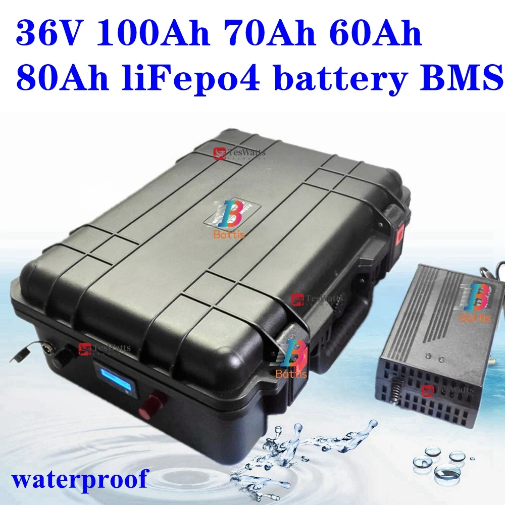 

Batterie 36V 100AH lifepo4 lithium battery with Bluetooth BMS, suitable for 2000W electric tricycle, bicycle UPS, bicycle, boat+