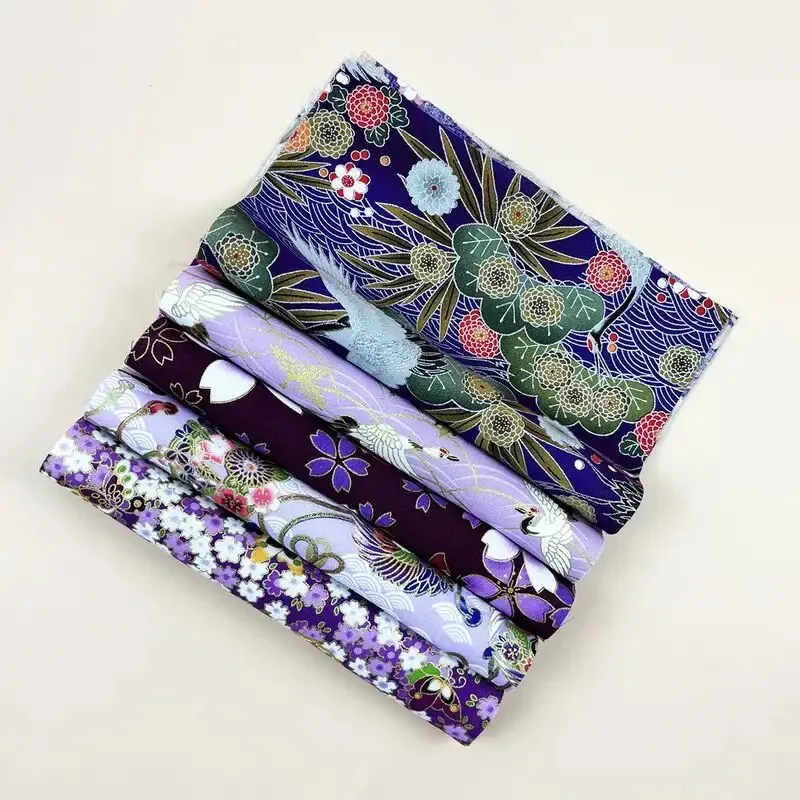 5pcs Purple Printed Pattern 100% Cotton Fabric Cheongsam Fabric,DIY Handmade Doll Clothing Quilting Bag Home Textile Material