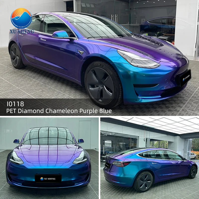 PET Diamond Chameleon Purple Blue Self Adhesive Premium Color Change Automotive Vehicle Wrapping Film Car Wrap Vinyl