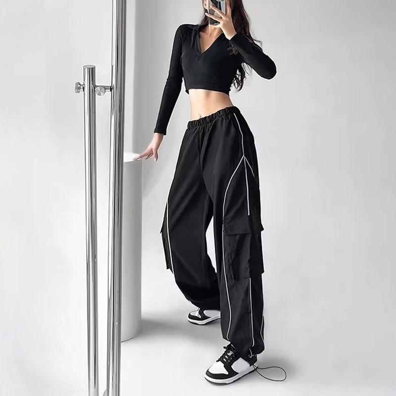 Wide Leg Cargo Pants For Women Baggy Lightweight Drawstring Jogger Pants Trousers With Pockets