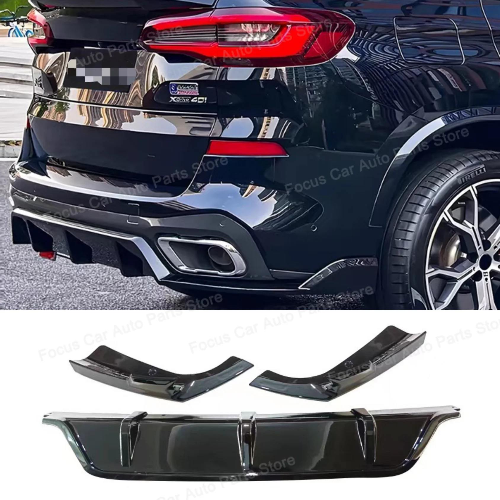 For BMW X6 G06 M Package 2020+ Rear Diffuser Bumper Lip Splitter Canards 3PCS/Set ABS Glossy Black