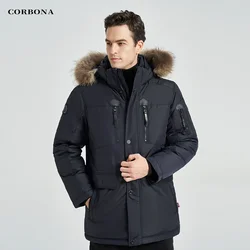 CORBONA-abrigo de invierno con múltiples bolsillos para hombre, Parka informal de gran tamaño con forro de algodón y piel Real, visualización de temperatura, a la moda, 2023