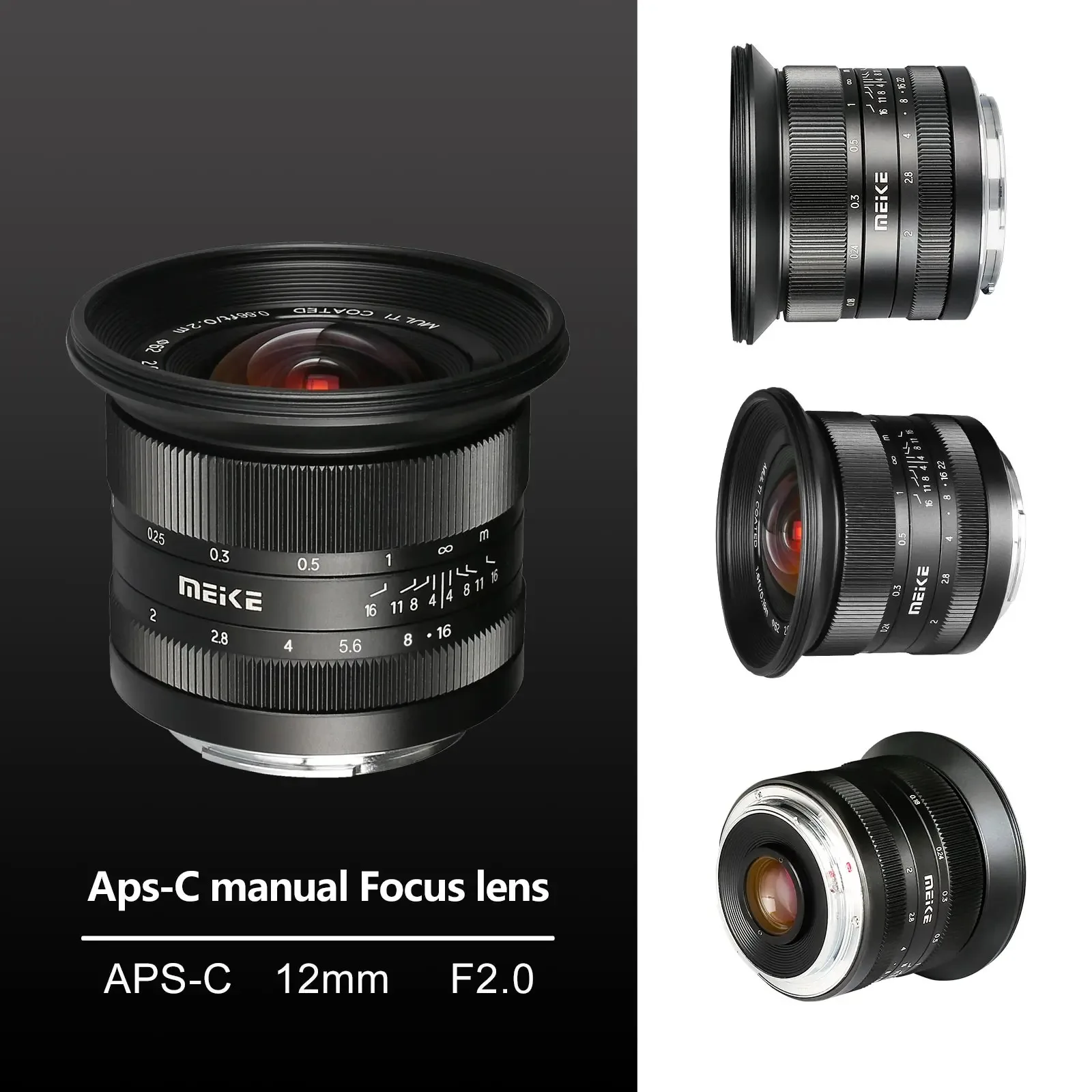 Meike 12mm F2.0 APS-C Manual Ultra Wide Angle Fixed Lens for Sony E Fujifilm X Panasonic Olympus M43 Mount Mirrorless Cameras