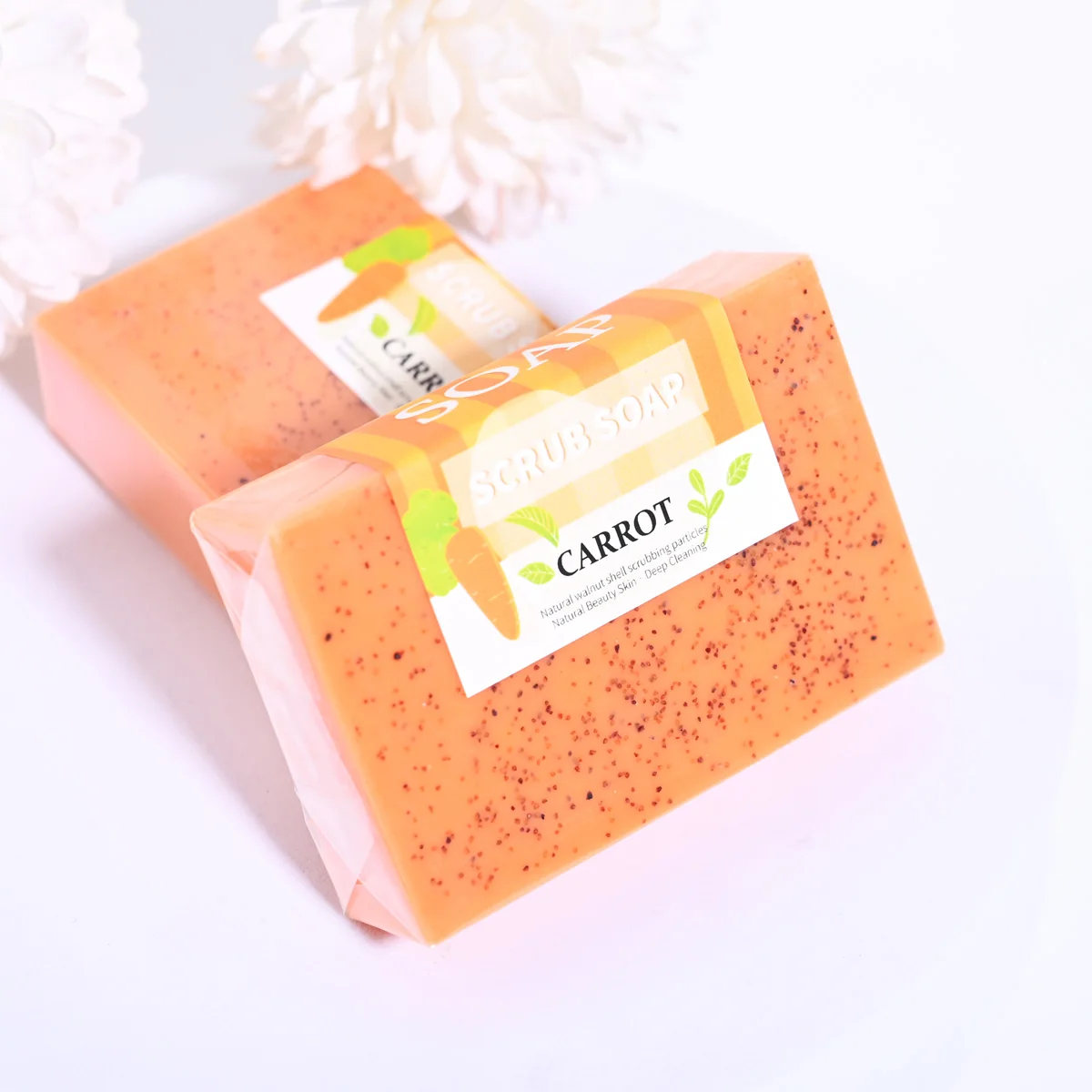

100% Organic Carrot Soap, Natural Walnut Granules, Bright White Essential Oil, Glycerin Bath Handmade Soap, Moisturizing And Nou