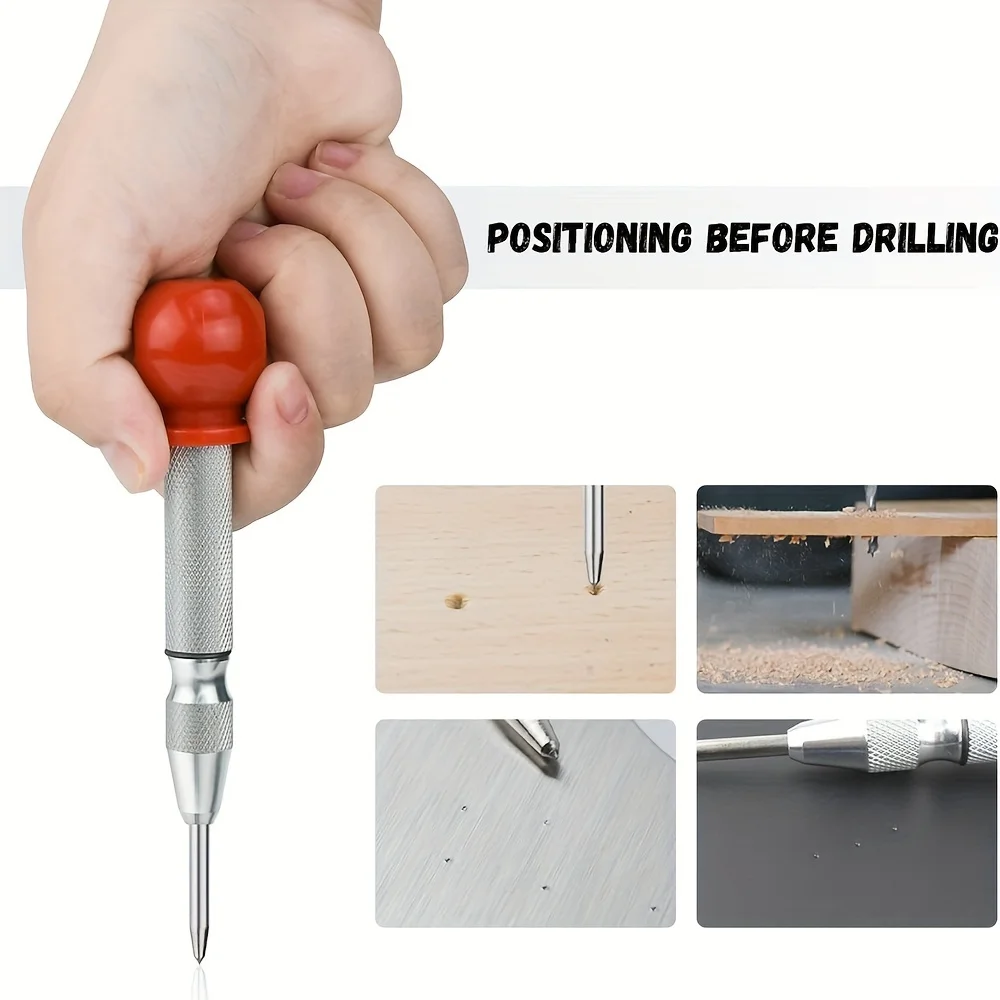 2pcs Auto Center Puncher Hole Marker Wood Metal Spring Load Hole Punch Drill Locator Heavy Duty Punch Woodworking Hand Tool