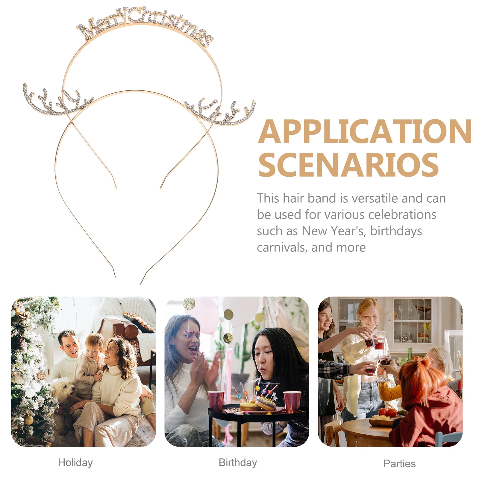 

2Pcs Elegant Snowflake Hair Band Rhinestone Design Christmas Party Headband for Women Festival Cosplay Hair Accessory