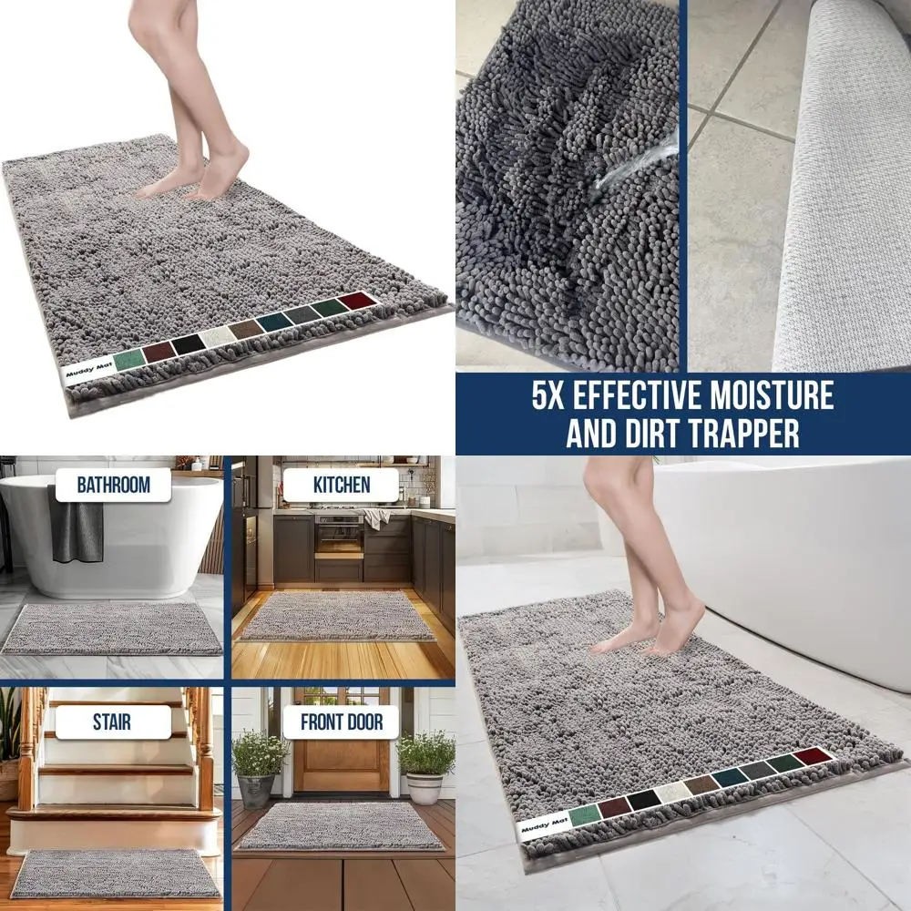 

Quick Dry Microfiber Bath Mat, Non-Slip, Thick & Absorbent, XL Grey 59x35 for Bathroom & Shower