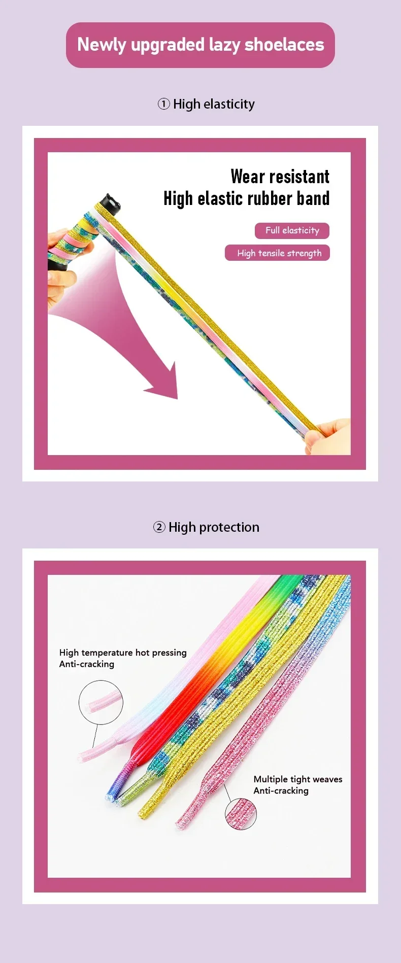 1 Paar elastische, flache Schnürsenkel ohne Binden, mehrfarbig, mit Glitzerfaden, dehnbare Schnürsenkel mit Zahlen-Druck-Metallschnalle – Detail 4