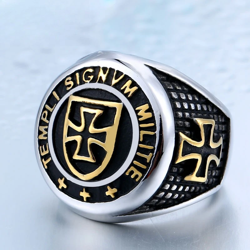 Retro Stainless Steel Letter Ring  Cross Knights Templar Men's Rings Party Jewelry