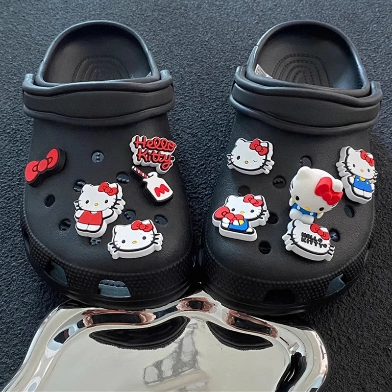 10pcs/Set MINISO Sanrio Hello Kitty Bowknot DIY Sandal Charms Sweet Cute Cartoon PVC Garden Shoes Buckle Accessories Party Gifts