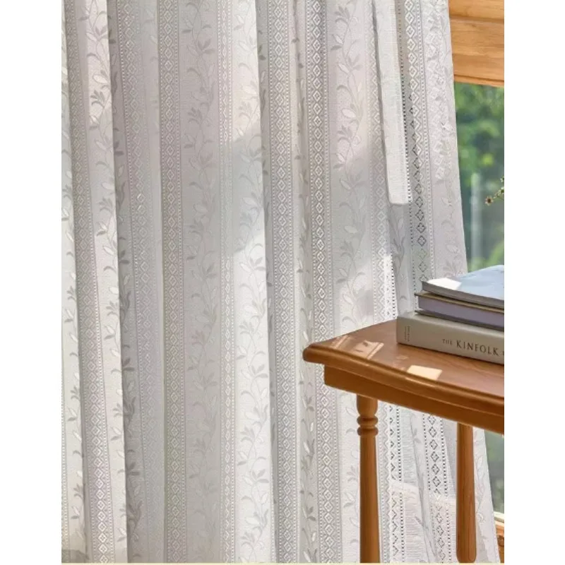 Simple and Light Luxury Retro Style Flower Rattan Embroidered Lace Curtains Living Room Bedroom Balcony Blackout Curtains