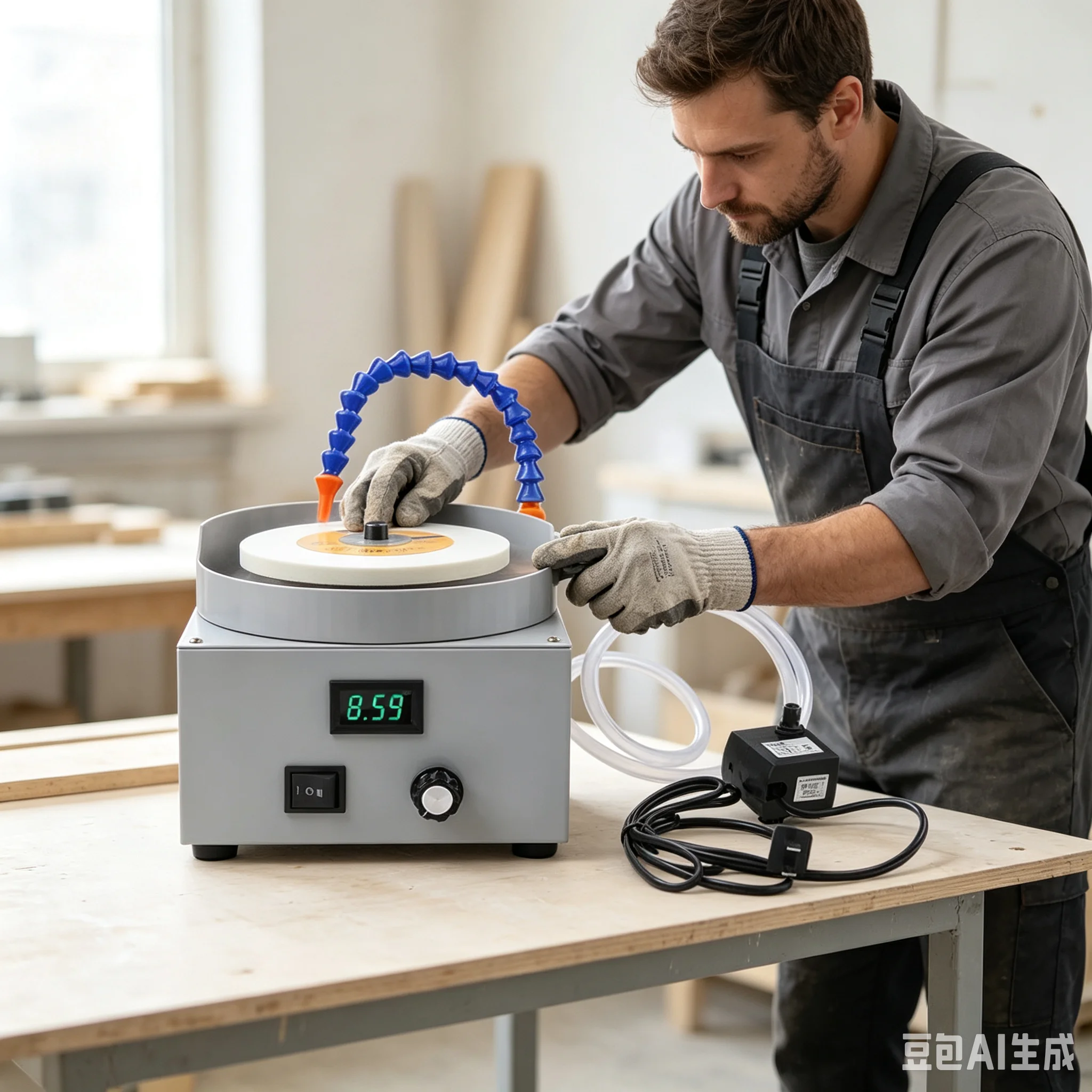 150MM Adjustable Speed Electric Polisher Wet Dry Surface Grinder with Diamond Discs White Alumina Wheel Gem Stone Jewelry Polish