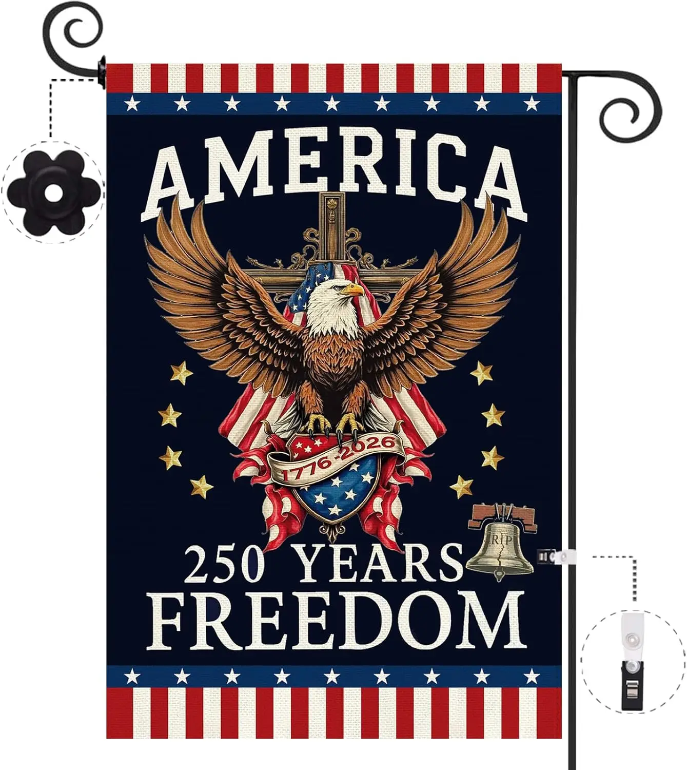Baccessor 250th Anniversary America Freedom Garden Flag 12x18 Inch Double Sided,250th Anniversary USA Patriotic 1776-2026 Ba WWP