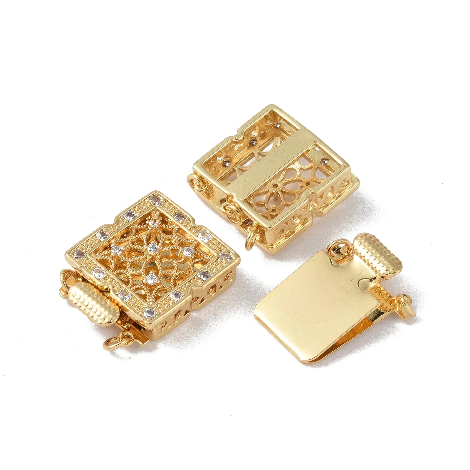 

2pcs Square Bracelet Connect Clasps Brass Micro Pave Clear Cubic Zirconia Box Clasps 2-Strand 4-Hole for Jewelry Making Supplies