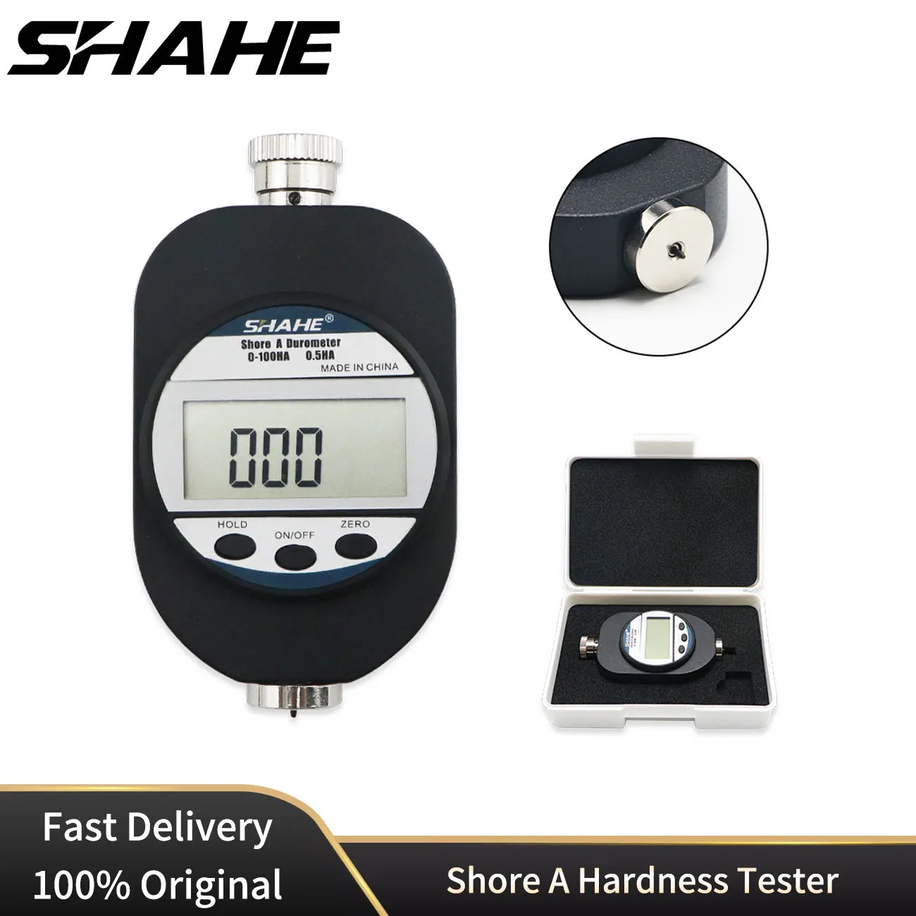 SHAHE 0~100HA Digital Shore A Durometer Rubber Plastic Leather Meter Rubber Hardness Tester LCD Display