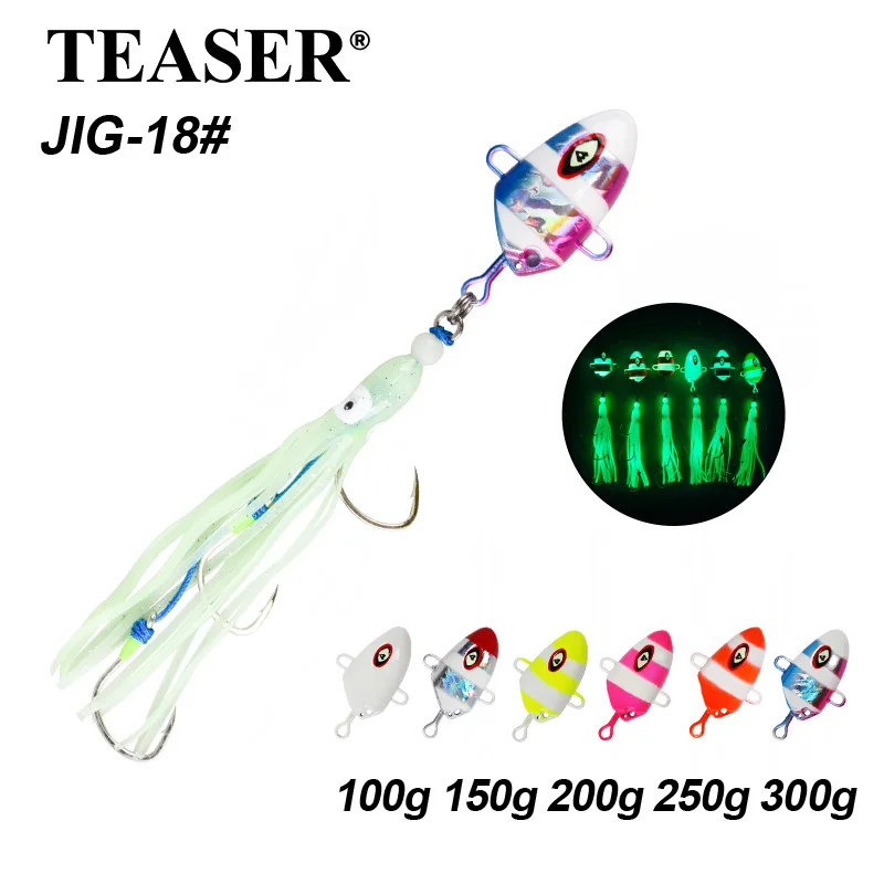 TEASER J18 Meeresangel-Köder 100G-300G Leuchtender Slow-Jig Eisenplatte Bleifischkopf im Tianya-Stil für Nachtangeln vom Boot