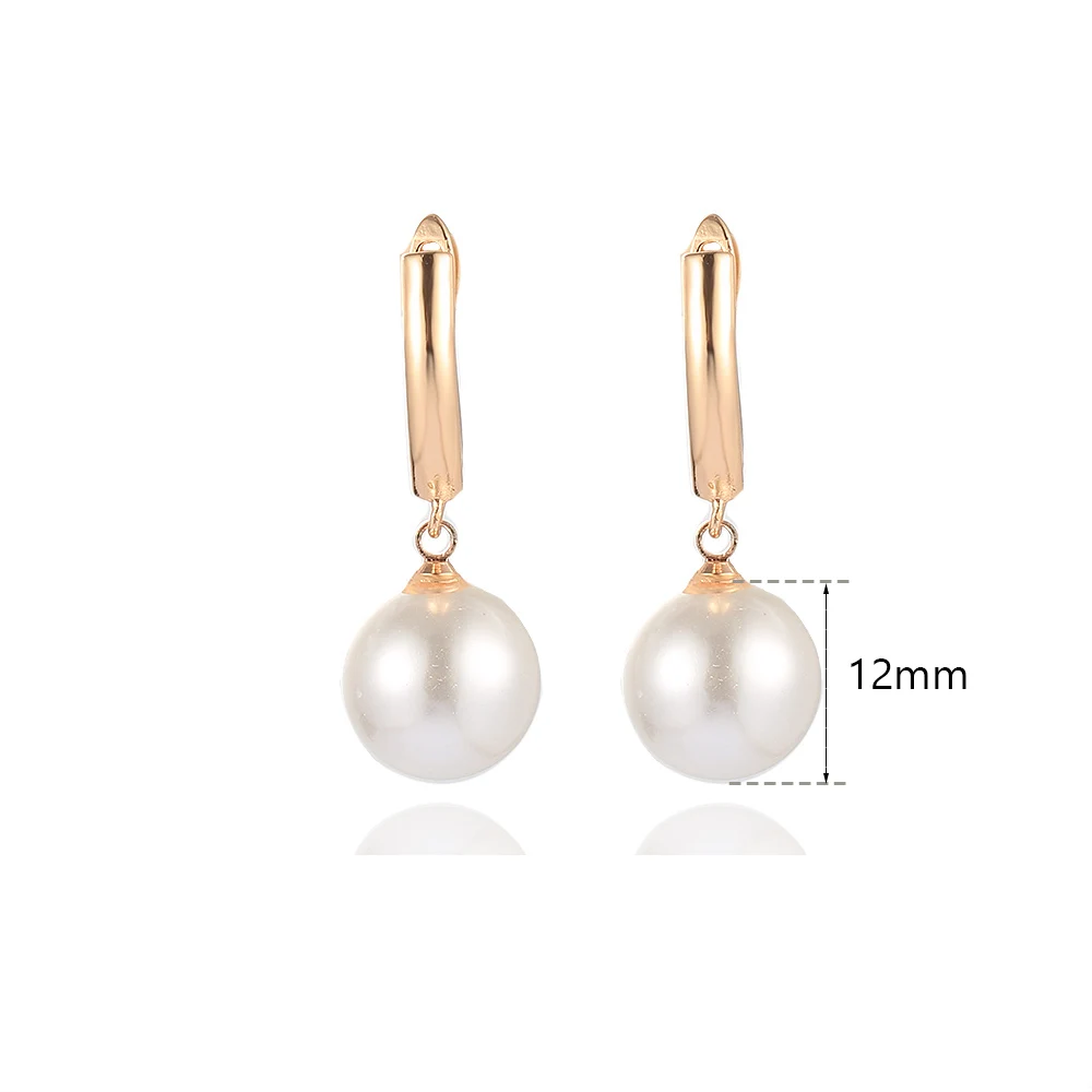 585 Rose Gold Color Chic Earrings For Women Girls White Pearl Drop Dangle Earrings Party Wedding Jewelry Gifts Wholesale LGE360A