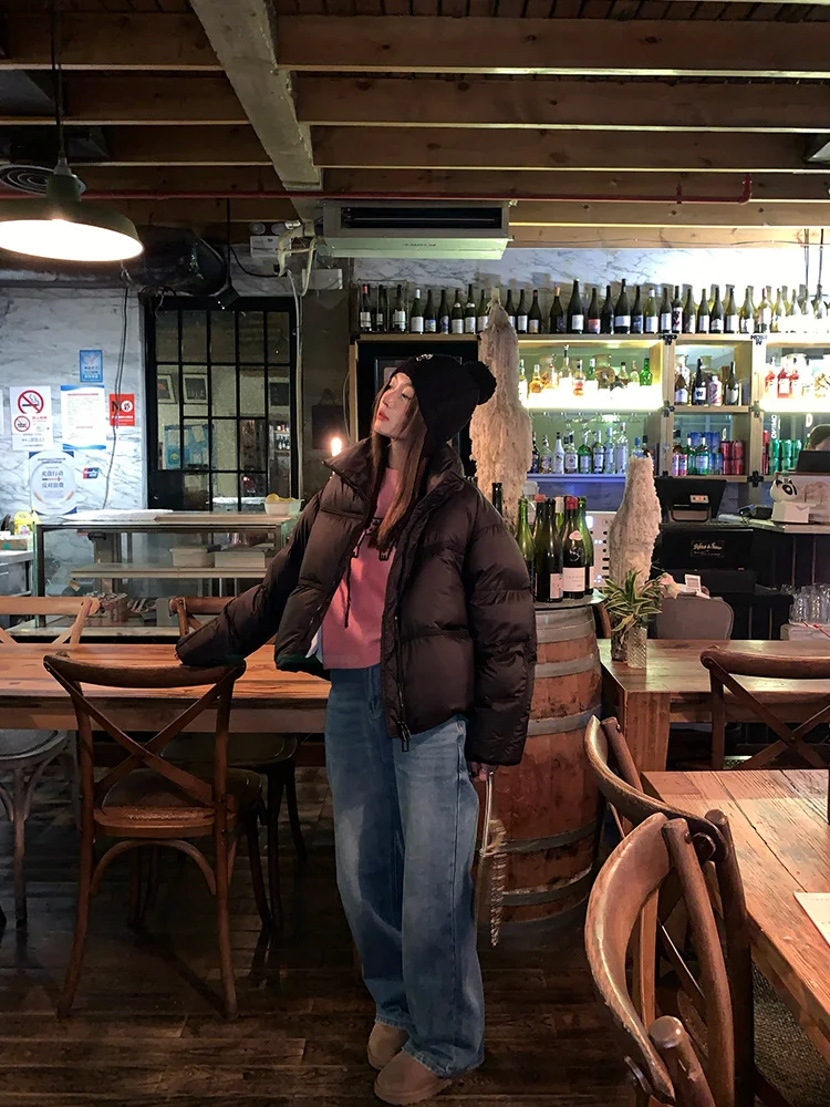 핑크 오르티엔드 웜 스탠드 칼라 여성용 다운 재킷 한국 스타일 출퇴근용 화이트 듀 페더 2024 겨울 시즌