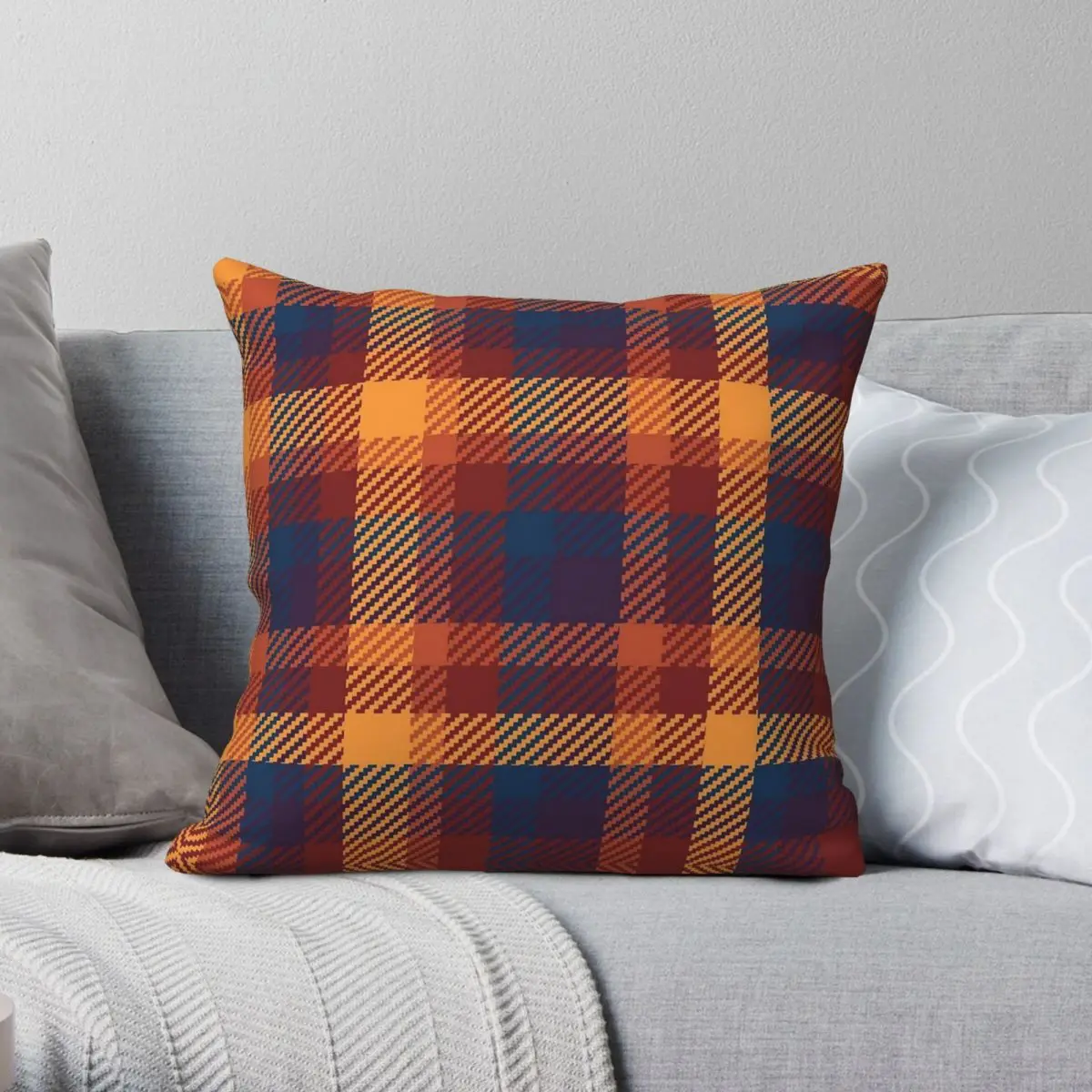 Autumnal Hues Tweed Plaid Pillowcase Polyester Linen Velvet Creative Zip Decorative Sofa Cushion Cover