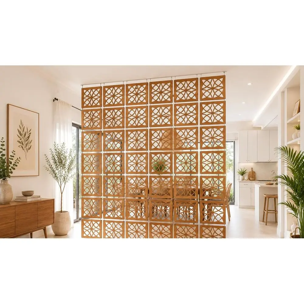 Set of 12 Hanging Room Divider Panels in Teak Tone