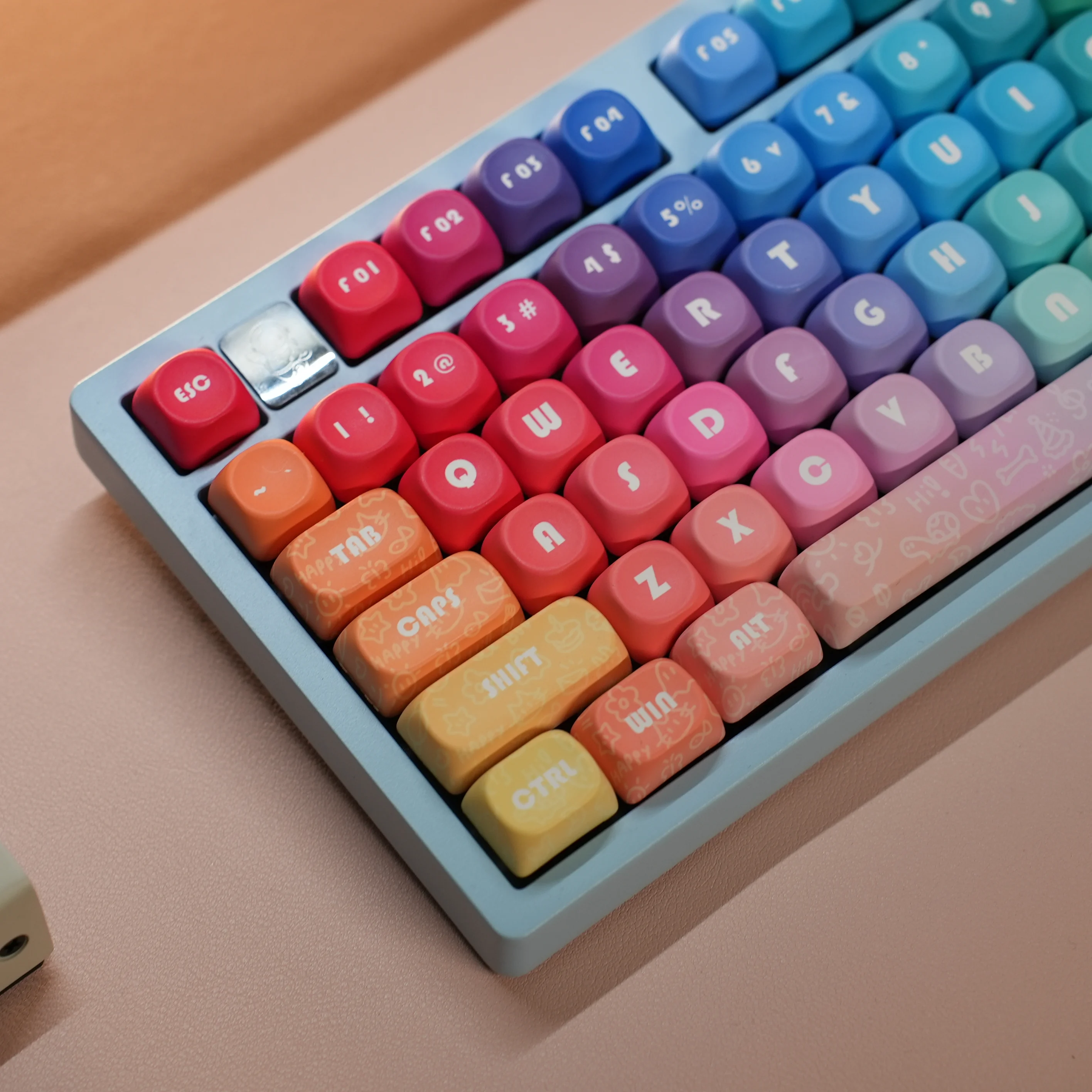 

132 Keys Rainbow PBT Dye Sublimation Keycaps Custom MOA Profile Kawaii Key cap for Cherry Mechanical MX Switches Gaming Keyboard