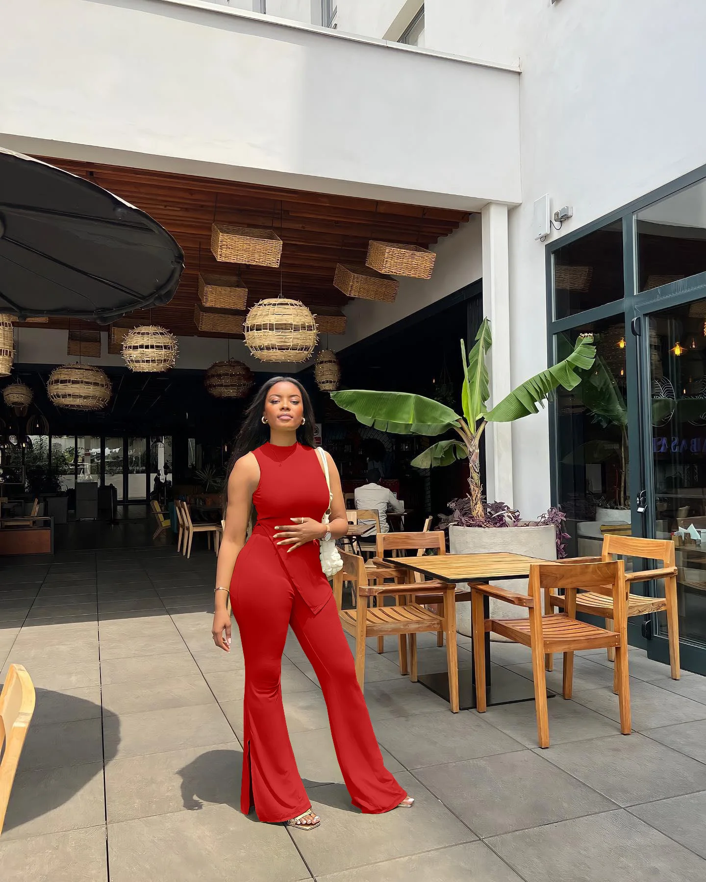 SKMY Y2k ropa mujer 2025 novedad de verano moda Color sólido Irregular sin mangas Tops y pantalones Casual 2 piezas conjuntos