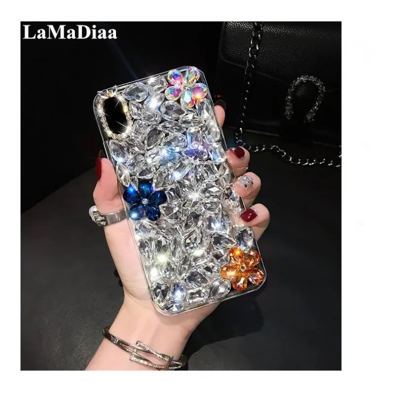 

Luxury Bling Rhinestone Crystal Color Diamond Flower Phone Case Cover for iPhone, 14Pro, 15Pro, 13, 14, 15, 12, 16 Pro Max