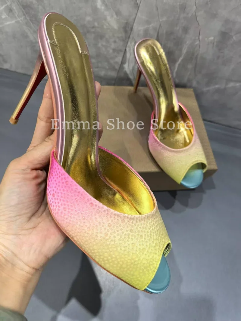 

Summer Luxury Open Toe Mixed Colors Slippers Stiletto High Heel Casual Handmade Sandals Women's Party Dress Shoes Street Style