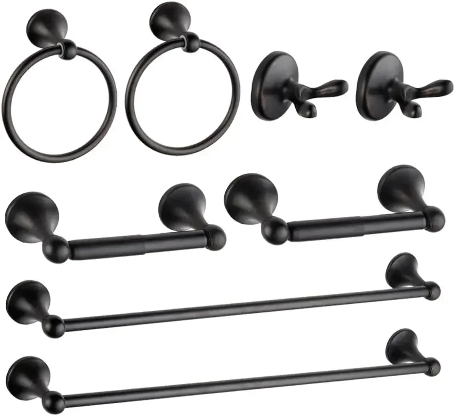 

8 Piece Bathroom Accessory Set(Adjustable Towel Bar, Towel Ring, Toilet Paper Holder,Towel Robe Hook), Wall Mounted Bathroom