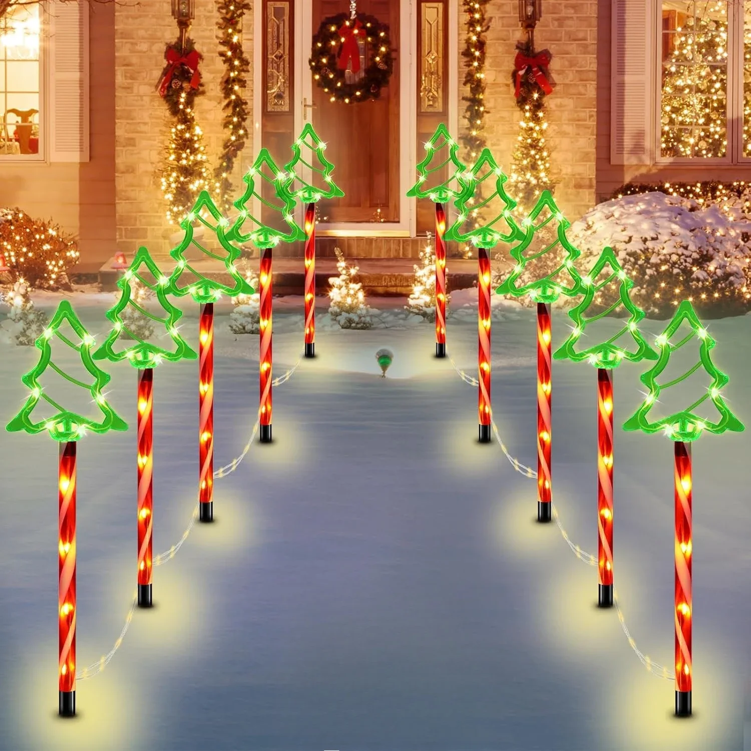 Outdoor Christmas Candy Cane Lights Waterproof LED Walking Path Tree Decorations for Festive Garden Landscape
