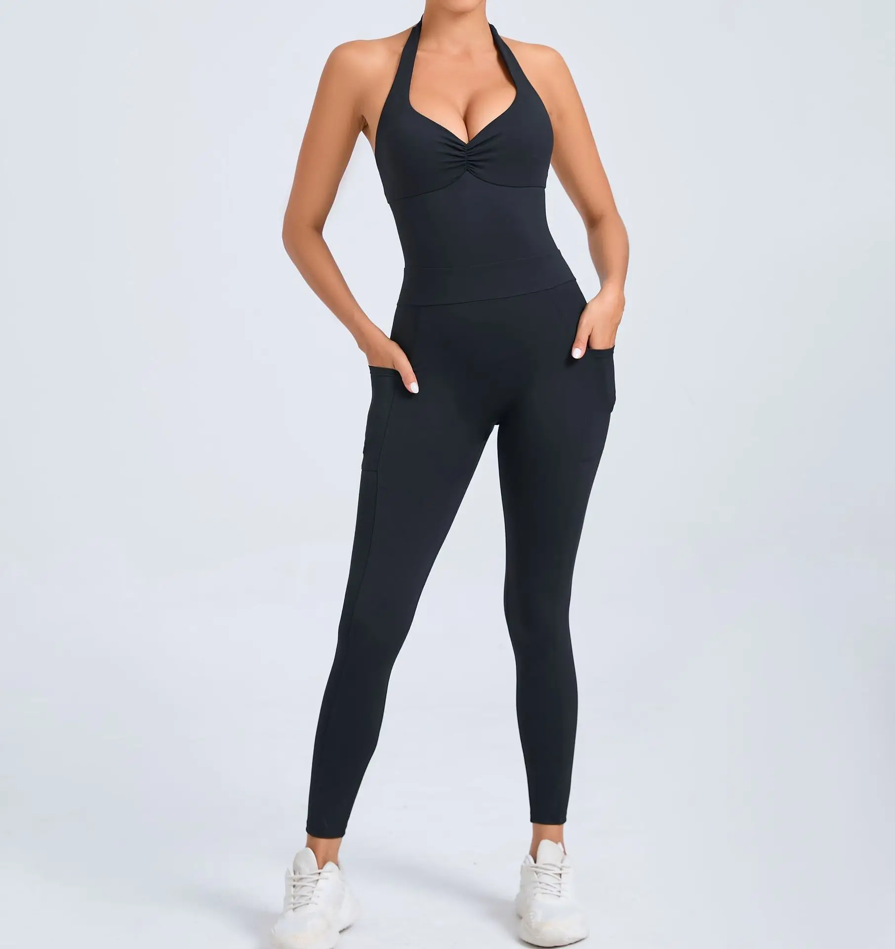 

Sexy Jumpsuits Women Hollow Out Sleeveless Solid Bodycon Rompers Backless Fashion Casual Streetwear Sporty Overall With Pocket