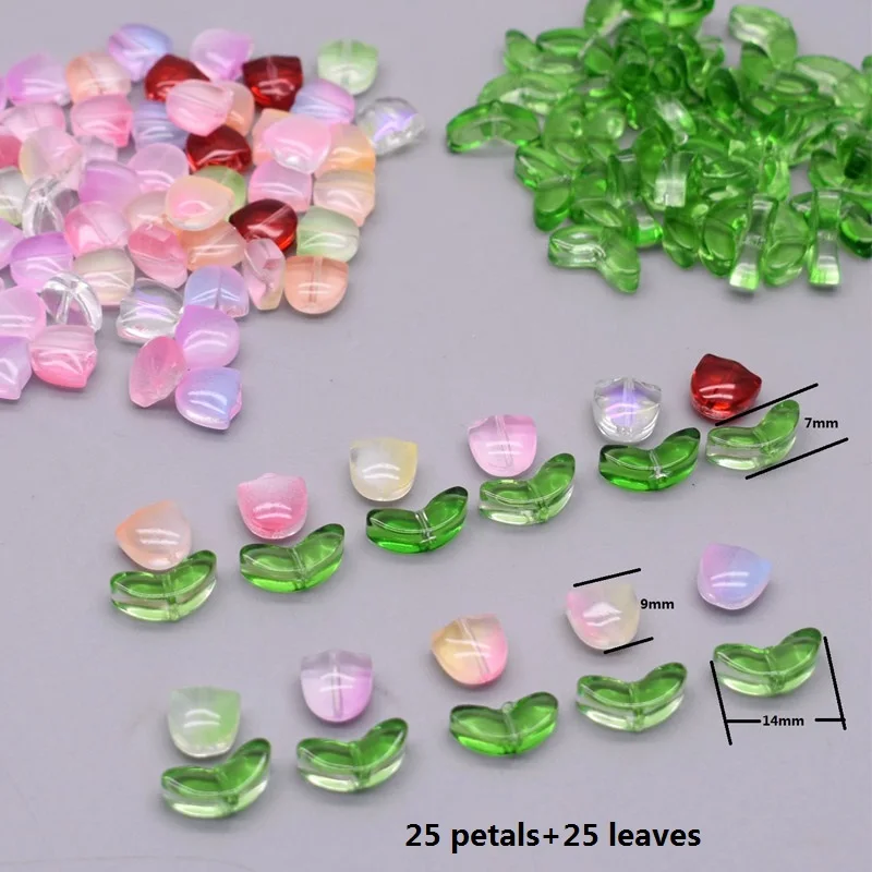 30pcs 9mm Tulips Flowers Lampwork Beads Multicolor Glass Flora Beads  Loose Beads For DIY Bracelets Necklace Craft Supplies