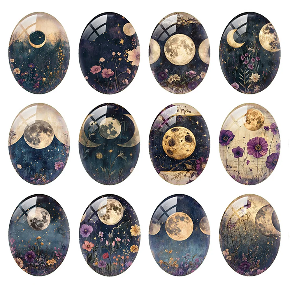 

Random Mixed Round/Oval/Square Sun Moon Night Flower Plants Photo Glass Cabochon Flatback Demo Cameo For Diy Jewelry Making