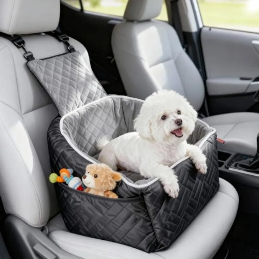 

Dog Booster Car Seat for Small/Medium Dogs Under 35 lbs Memory Foam Elevated Seat Fully Detachable and Washable Pet Car Travel