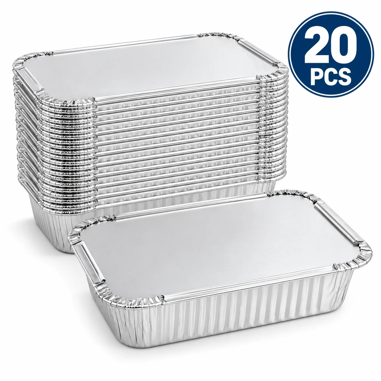 20 Pack 7.2x5 Inch Aluminum Foil Pans with Lids 1 Lb Rectangular Disposable Food Containers Heavy Duty Tin Foil Pans for Baking, Meal Prep, Roasting & Catering