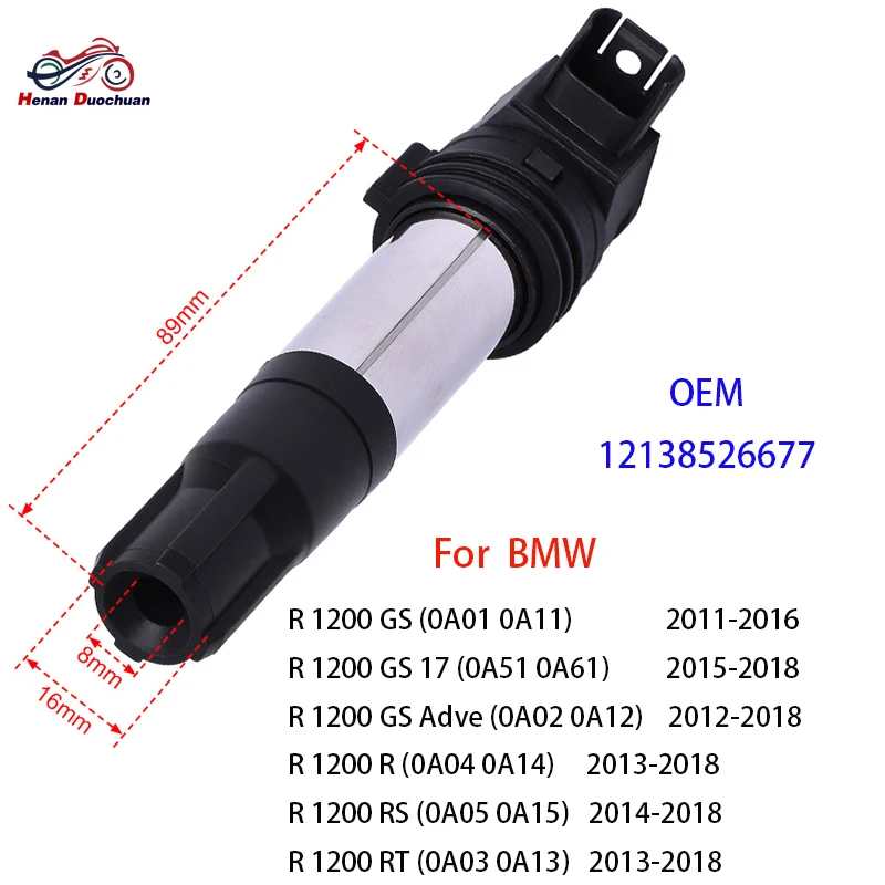Motorcycle Spark Plug High Pressure Cap Ignition Coil for BMW R 1200 R1200GS R1200R R1200RS R1200RT OEM 12138526677 8526677-02