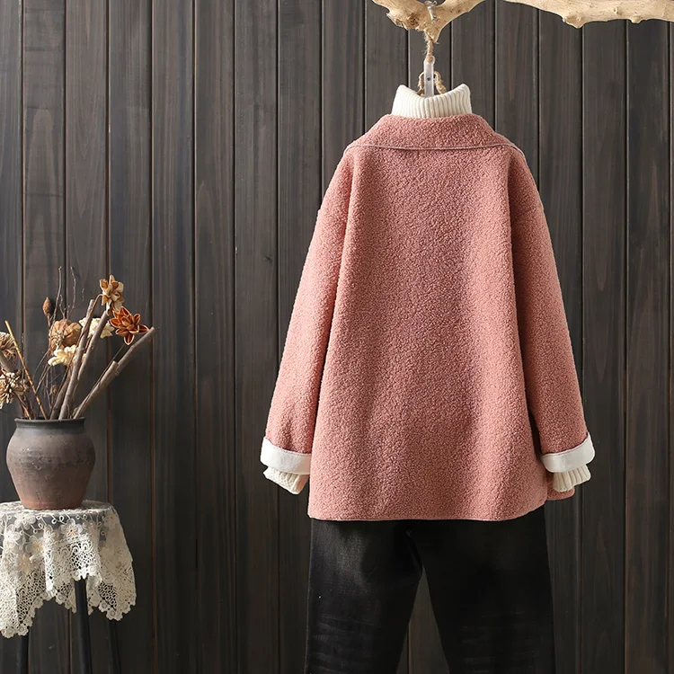 plus Size Women's Short Jacket Autumn Winter New Style Versatile Youthful Lamb Fur Pocket Slimming Outerwear  Collar Butt...