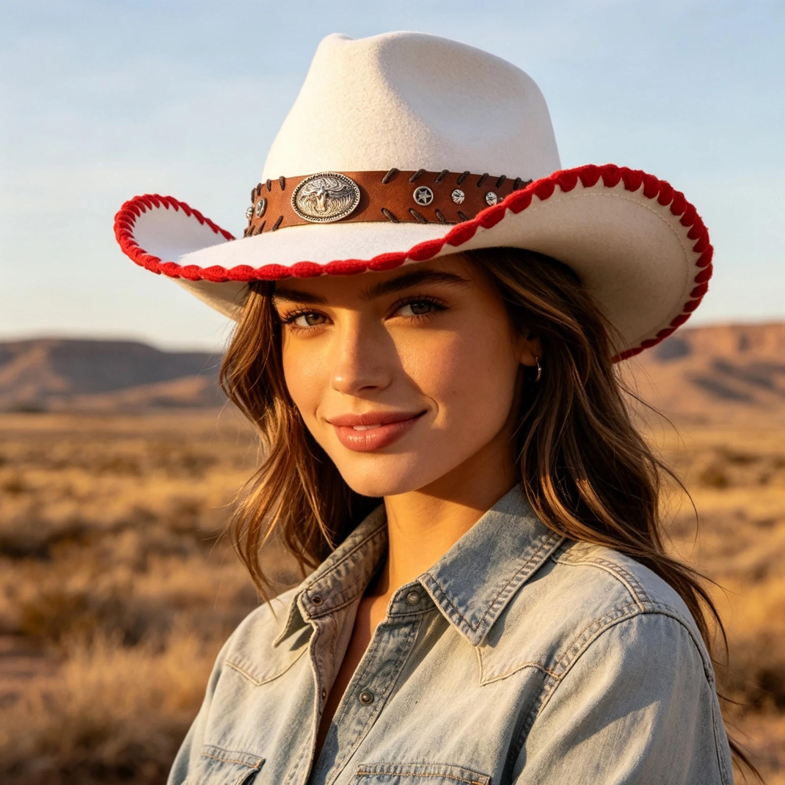 Women Men Western Cowgirl Hats Classic Bull Head Rolled Up Brim Jazz Caps Fashion Fedoras